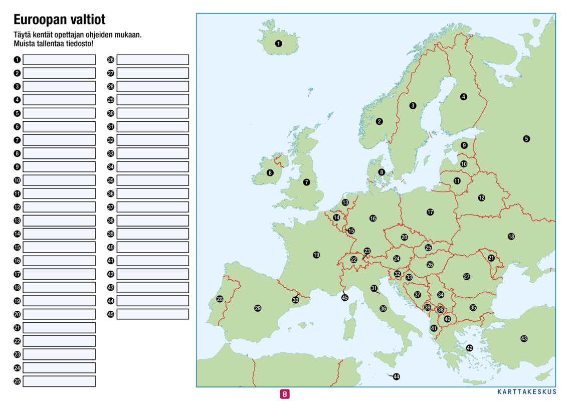 Eurooppa - karttatehtävä