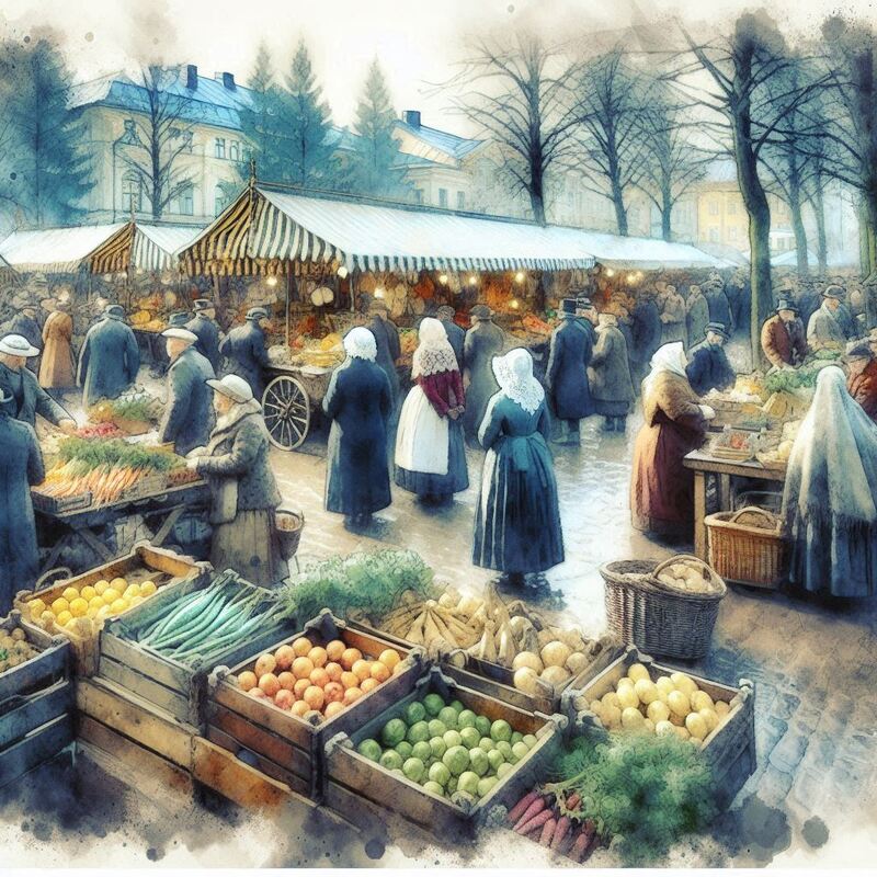 Vesivärikuva kevätmarkkinoilta suomalaisesta 1800-1900-luvun markkinoista..jpeg