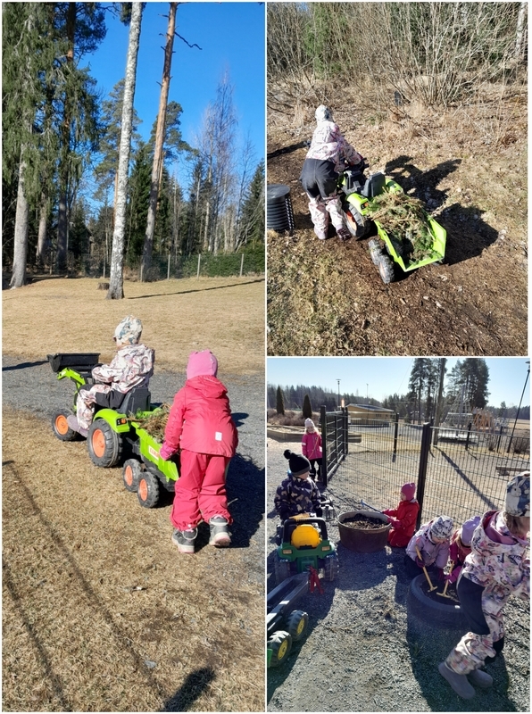 kuvakollaasi jossa lapset tekevät puutarhatöitä