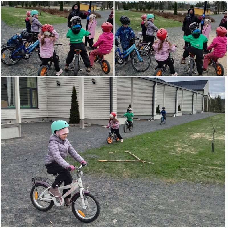 Kollaasi lapsista pyöräilemässä
