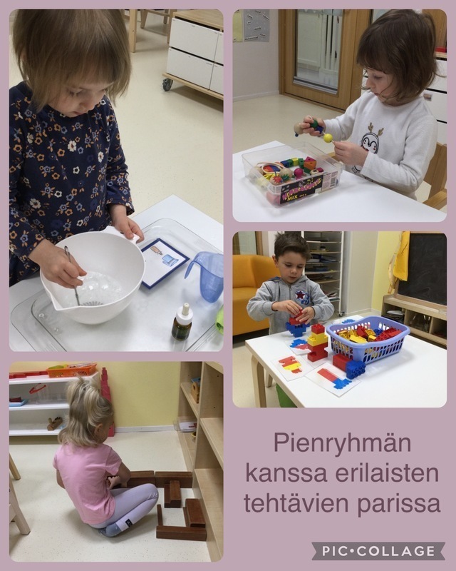 Lapset tekevät pöydissä tehtäviä