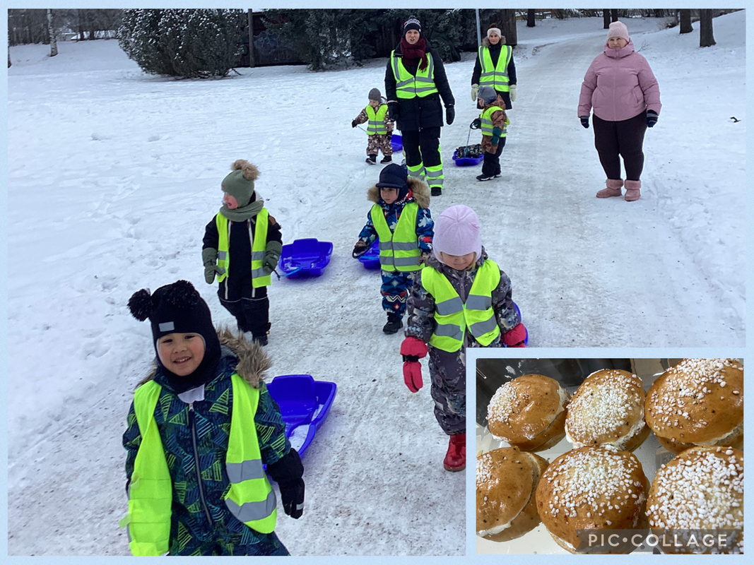 IMG_3382.jpeg Lapset pulkkamäestä tulossa syömään laskiaispullia