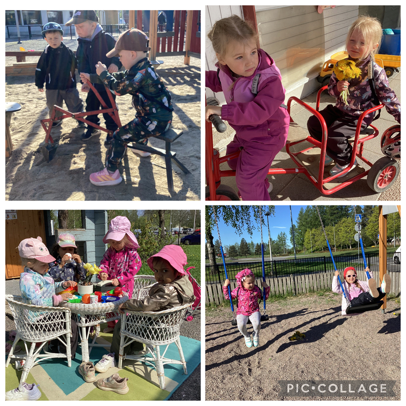 IMG_0744.jpeg Kaivurileikit, keinuminen ja pyöräily maistuvat lämpimässä kevätsäässä.