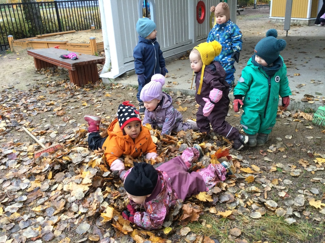 Ensin haravoitiin lehdet kasaan ja sitten hypättiin!