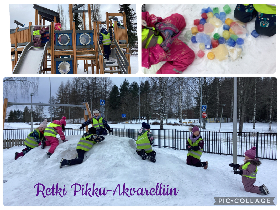 Maanantaina tehtiin retki Pikku-Akvarellin pihalle Lapset pihaleikeissä