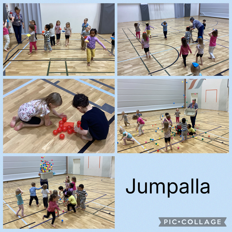 Lapsia jumpalla.Pikkupallot ja hernepussit