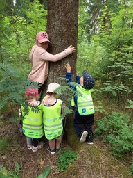Metsäretken lomassa puiden halailua.