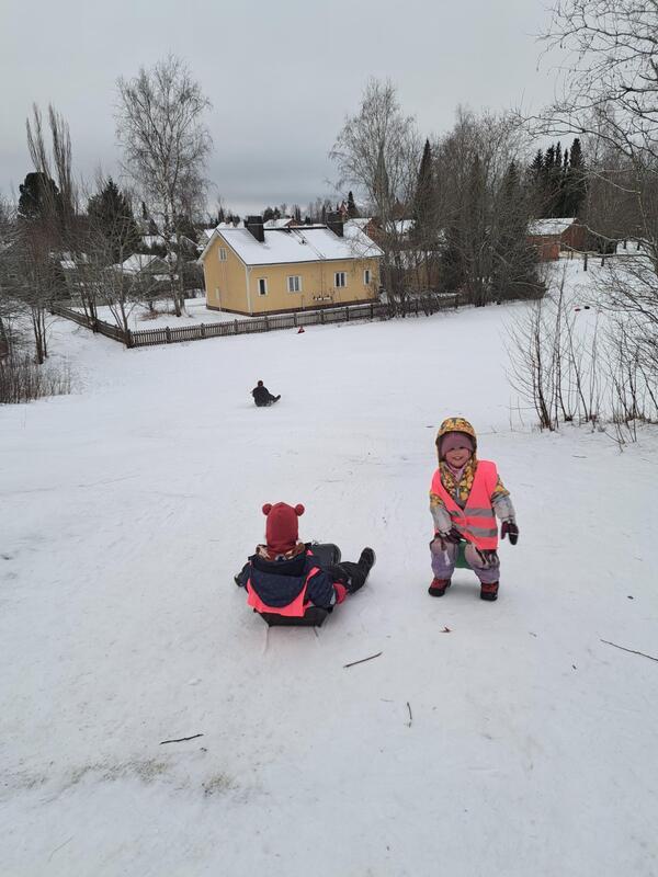 Lapset pulkkamäessä