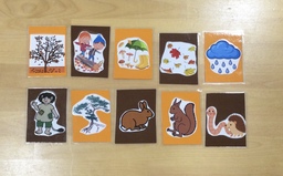 Pahvisia syyslaulujen kuvia.