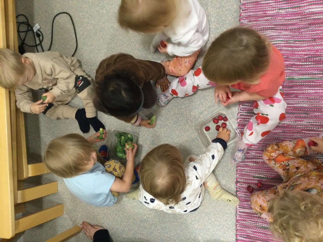 Lapset katsovat kasviksi aamupiirillä.