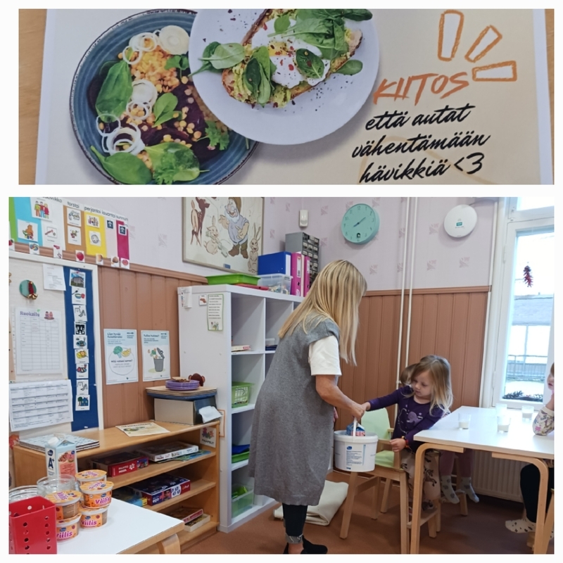 Lapsi punnitsee hävikkiruoan painoa.