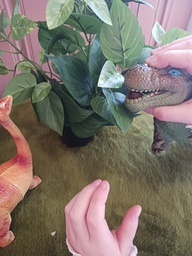 Lapsi leikkii dinosauruksella.
