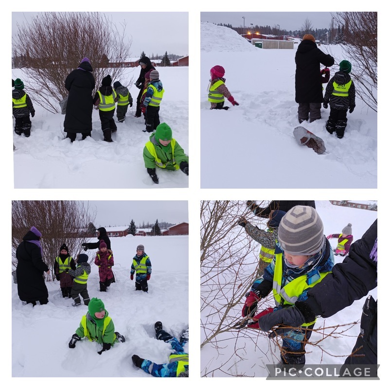 Lapset retkellä lumessa