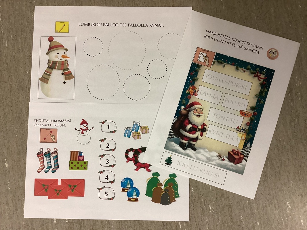 Erilaisia paperitehtäviä esikouluun.
