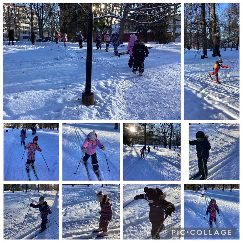 Hiihtämistä päiväkodissa