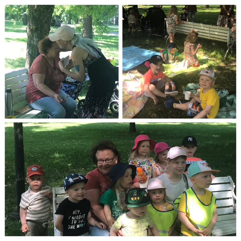 Lapset picnicillä wahrenin puistossa, yhteiskuvassa eläkkeelle siirtyvän hoitajan kanssa