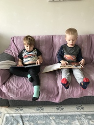 Lapset katselevat kirjoja.