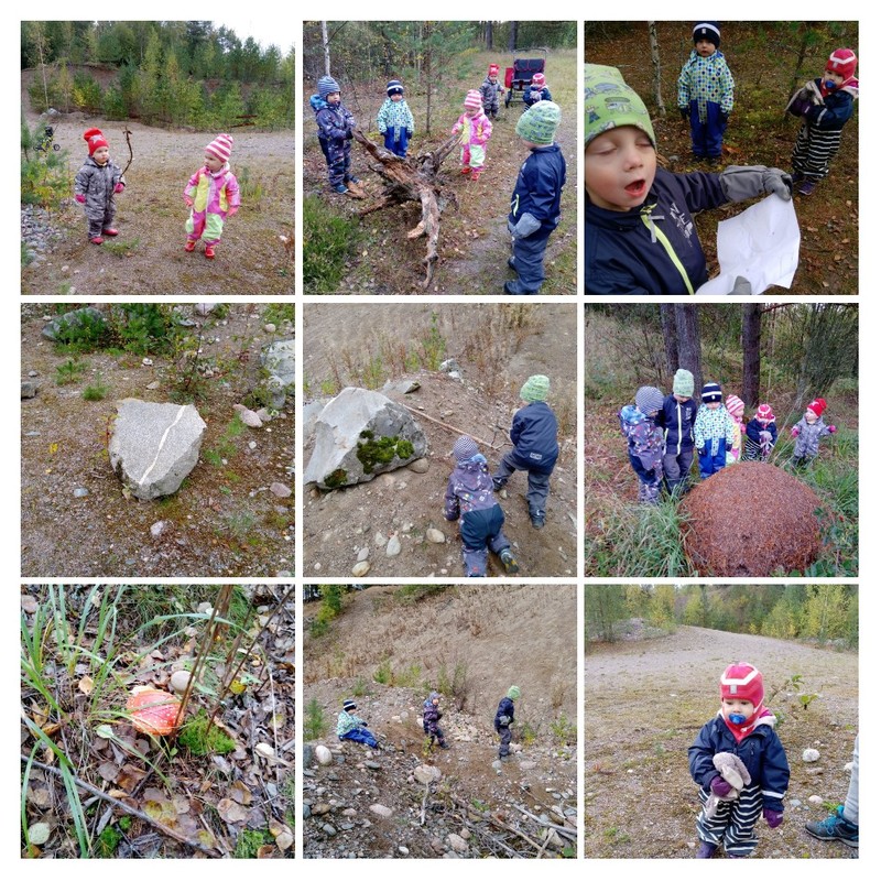 Lapset metsäretkellä itsepiirtämänsä kartan kanssa