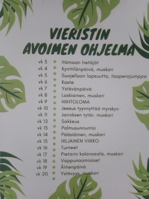 Päiväkerhon kevätkauden ohjelma