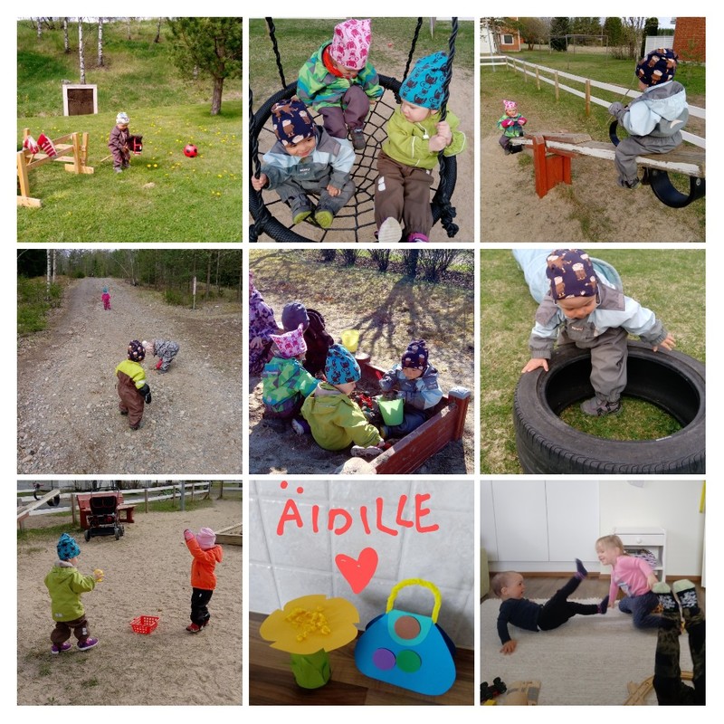 Äitienpäiväaskartelu kukka ja kortti, ulkoleikkejä