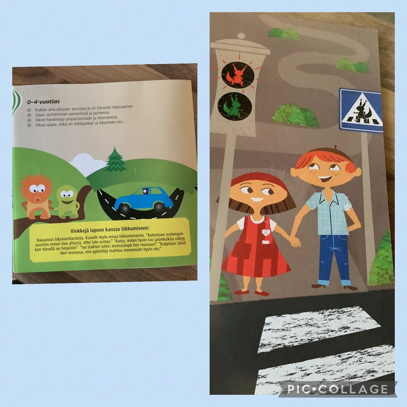 Piirroskuva lapsista liikennevaloissa