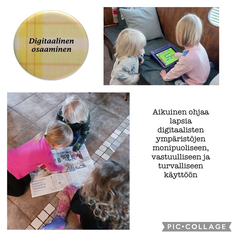Lapset lukemassa lehteä ja harjoittelemassa digitaitoja ipadilla