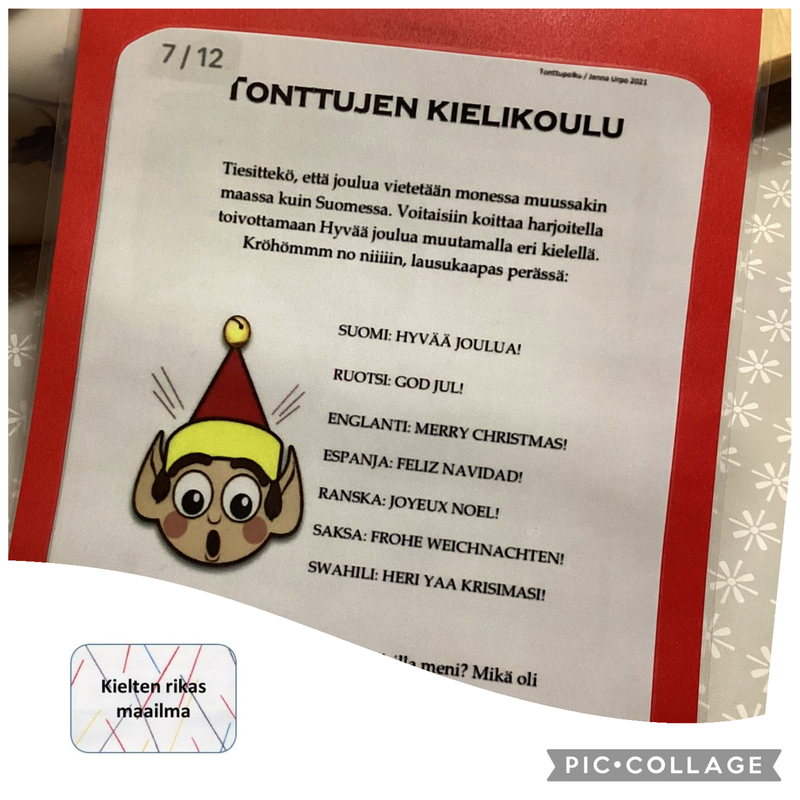 Joulukuulla 2025 Jouluntoivotuksia eri kielillä