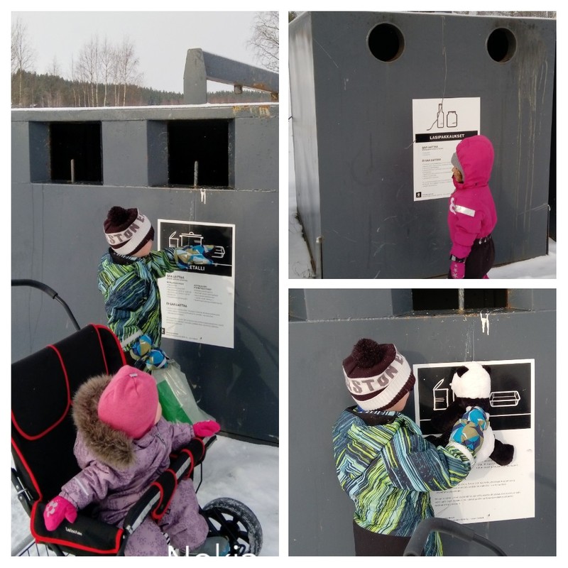 Lapset kierrätyspisteellä