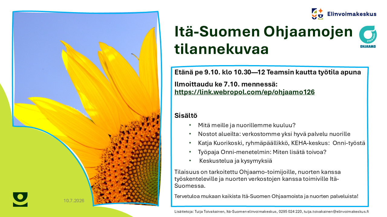 Kutsu: 9.10.2026 Itä-Suomen Ohjaamojen tilannekuvaa