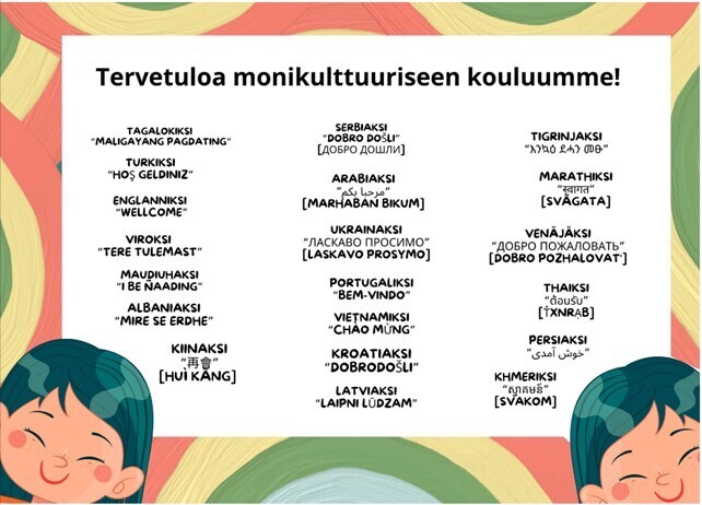 Kuva1.jpg Tervetuloatoivotukset koulun oppilaiden äidinkielillä.
