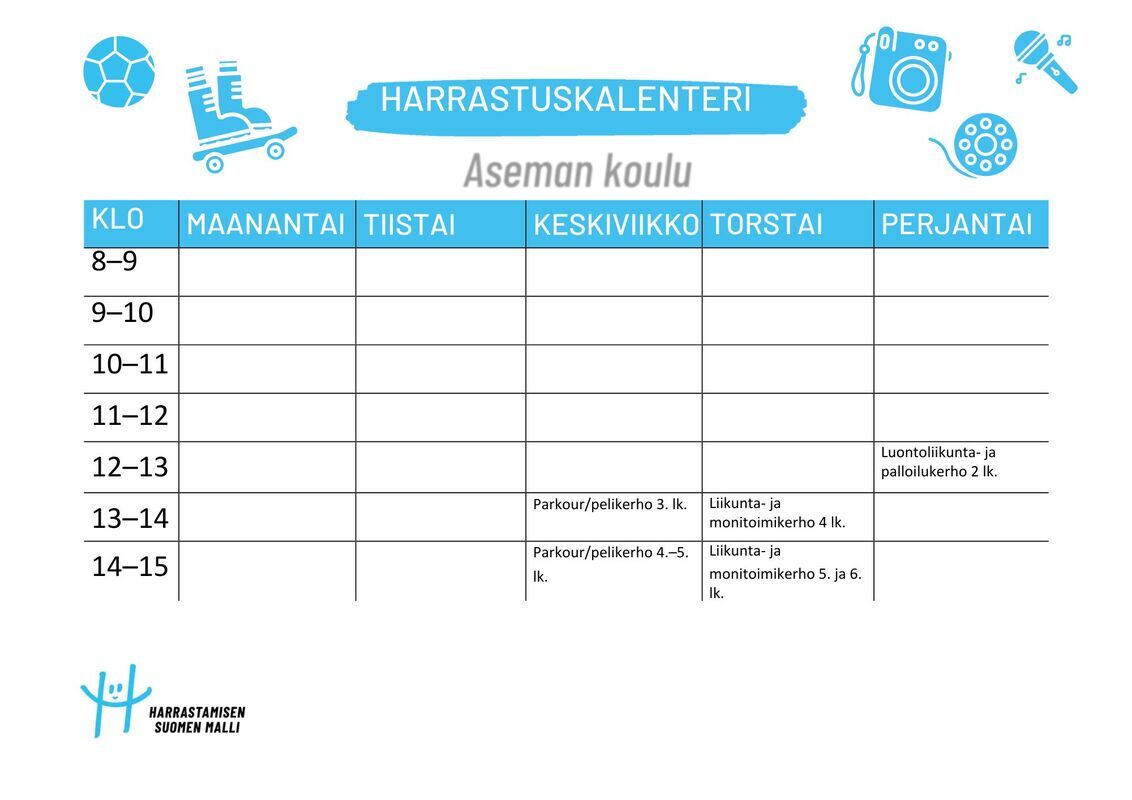 Aseman koulun Harrastamisen Suomen mallin kerhot