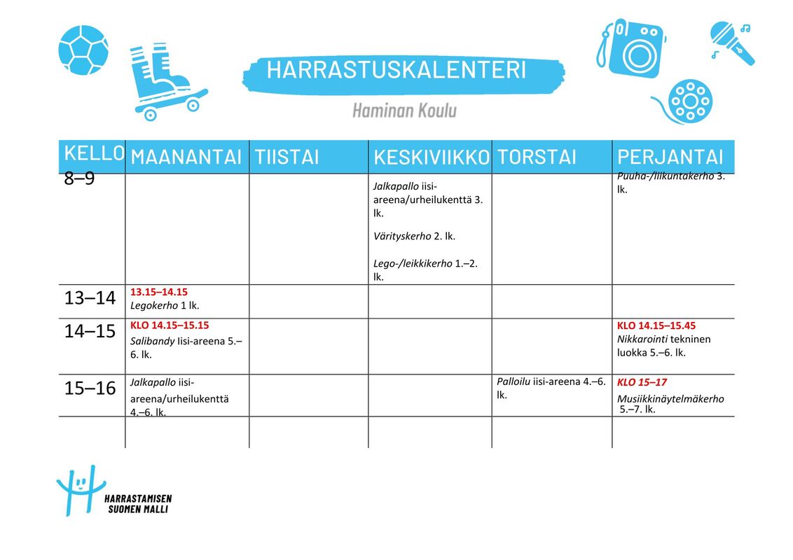 Haminan koulun Harrastamisen Suomen mallin kerhot