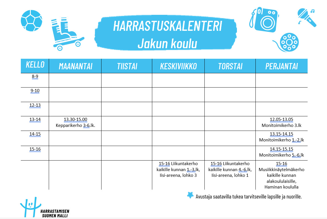 Jakun koulun Harrastamisen Suomen mallin kerhot