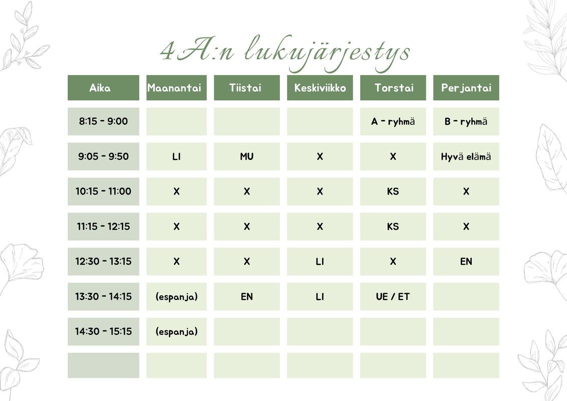 Lukujärjestys 2025-2026