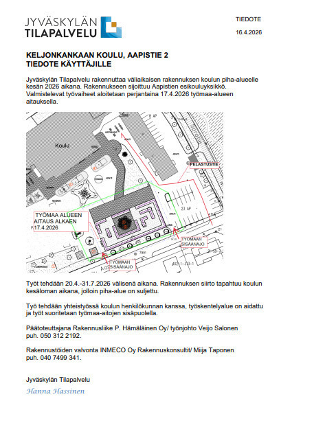 Tilapalvelun tiedote käyttäjille