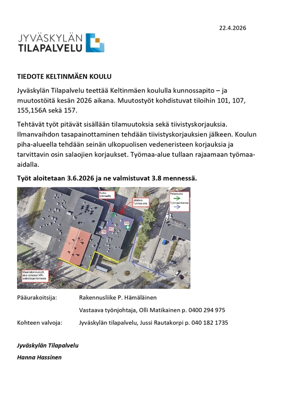 Keltinmäen koulu - käyttäjätiedote kesä 2026