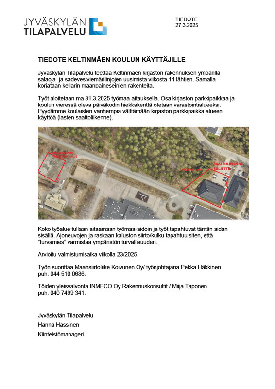 Tiedote Keltinmäen koulun käyttäjille