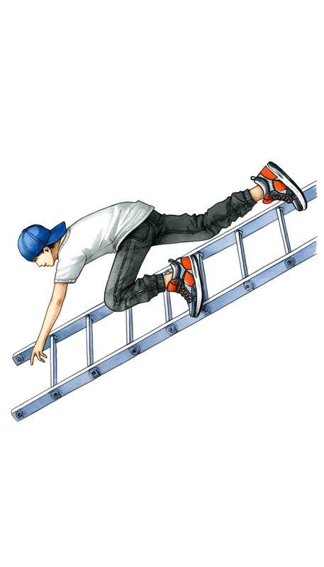 DALL·E 2024-05-12 23.44.02 - Using the same watercolor-style, draw the 20-year-old boy from the previous images climbing a ladder. He should be depicted in a climbing pose with on.png