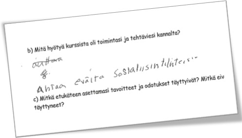Esimerkki vastaus entisen opiskelijan kirjoitustaidoista