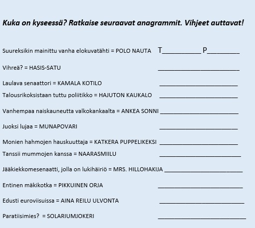 Anagrammit Kuvassa mainittuna erilaisia anagrammi-esimerkkejä.