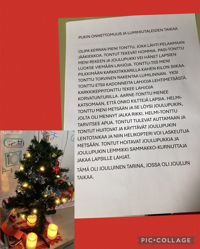 Joulutarina, jonka eskarit yhdessä keksivät ,ja se luettiin vielä  koulun jouluradiossa🎶 🎄🤶
