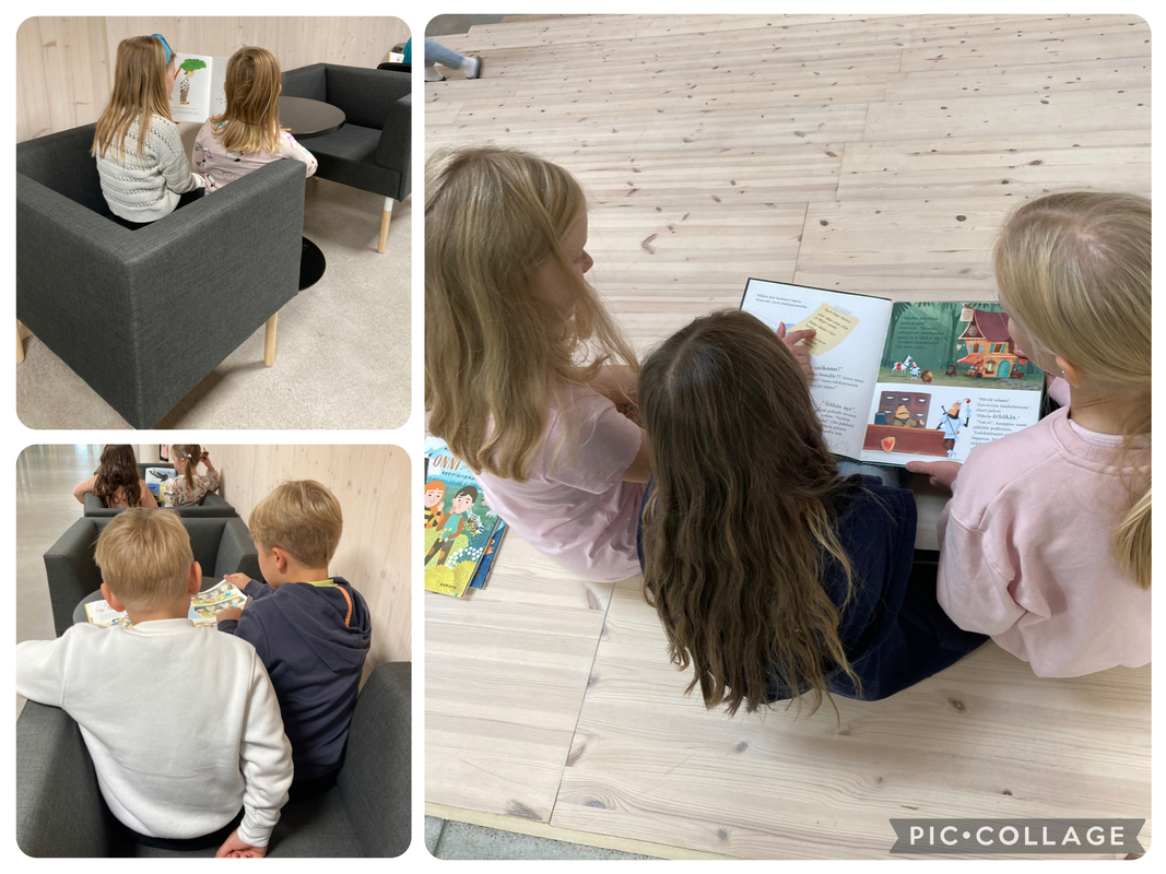 Alkuluokassa 2lk oppilaat lukivat meille kirjoja.