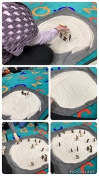 Tammikuun lopussa 30.1 seurakunnasta saapui kaksi lastenohjaajaa kertomaan satua eskarilaisille. Kertomuksen lomassa ekarilaiset pääsivät osallistumaan satuun mm. hiekkaan piirtämällä. Sadun teemana oli yhteisöllisyys.