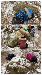 " Eläimet" käpertyneinä vaaran uhatessa ( Luontokoulu Haili).