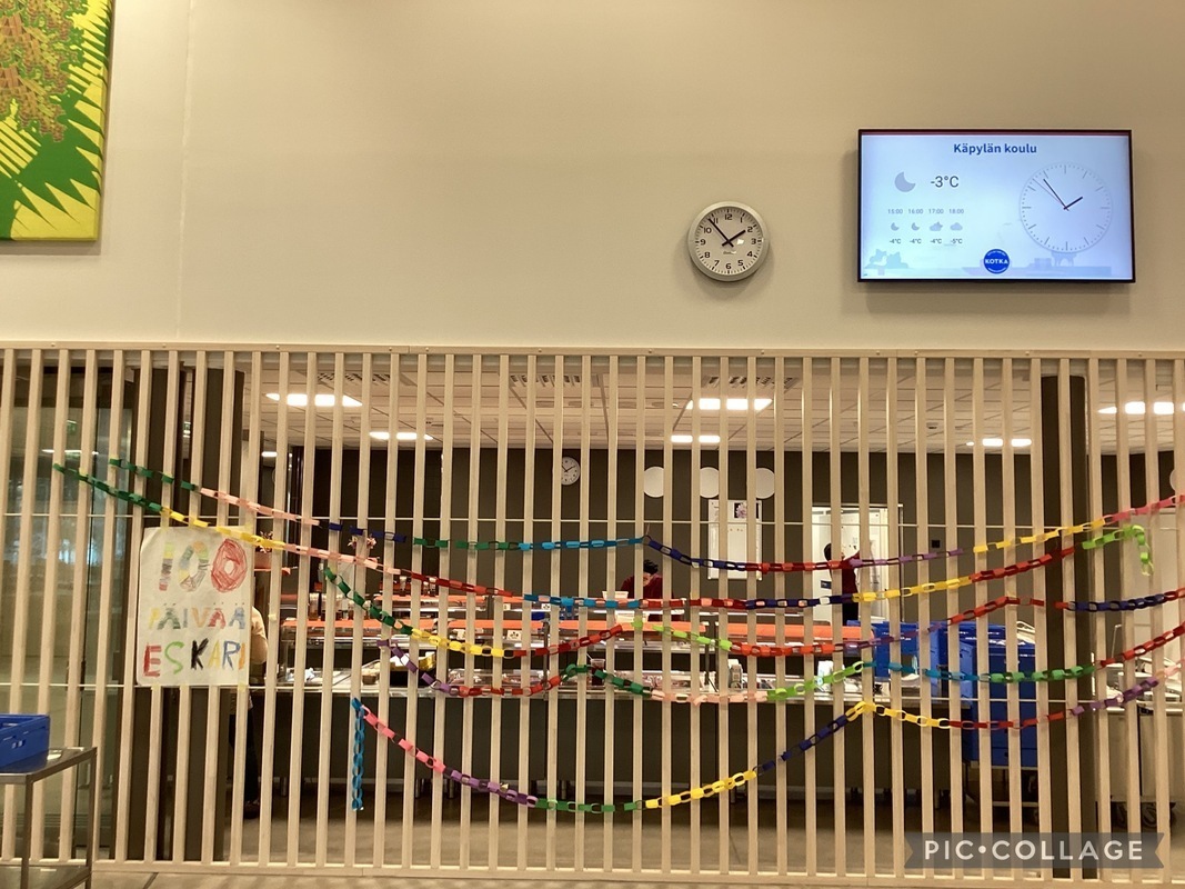 Eskarissa on oltu 100 päivää. Ohjelmassa oli  mm.askartelua, toimintarata.