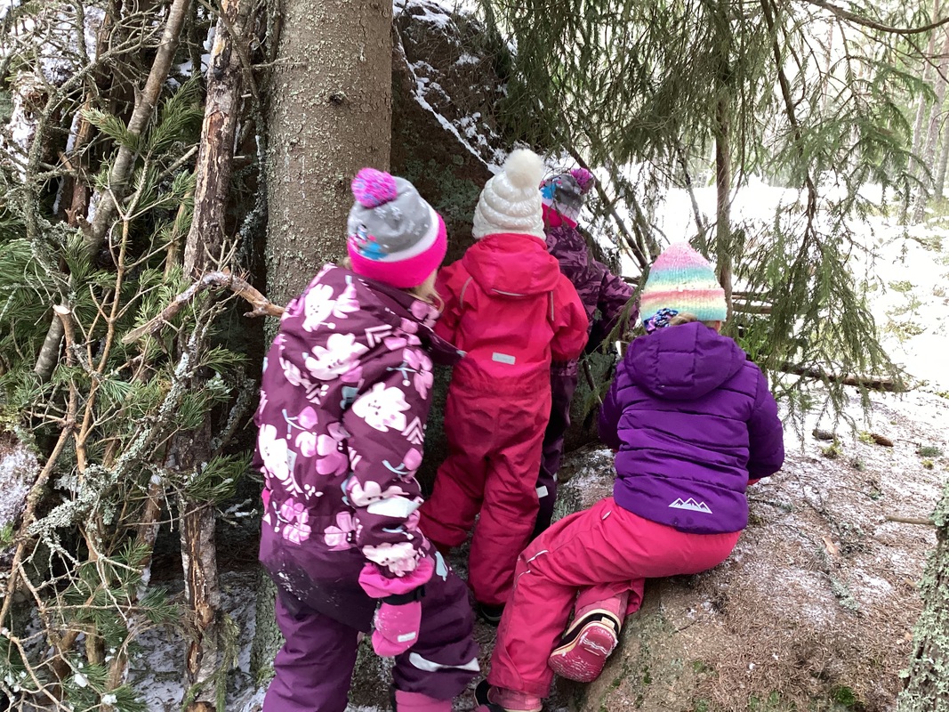 Metsäretkellä majojen rakentelupuuhassa