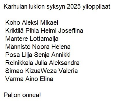 Karhulan lukion syksyn 2025 ylioppilaat