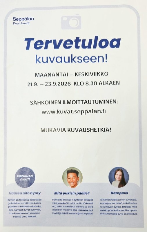 KOULUVALOKUVAUS ON ENSI VIIKOLLA