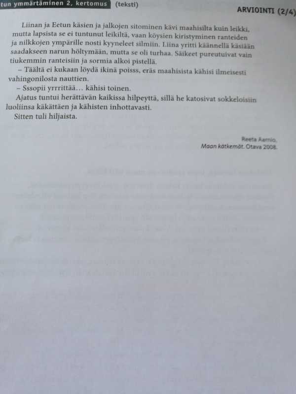 Luetunymmärtämistesti: katkelma jatkuu