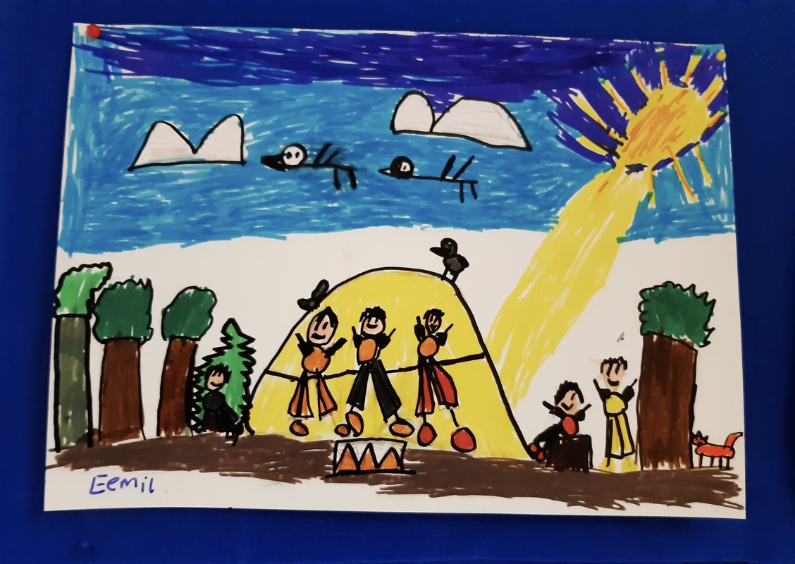 Kuvassa oppilaan piirustus Heppariretkestä.